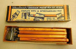 Vintage William Mitchell Poster Pen Set,  Calligraphy Lettering Art Nibs Brush