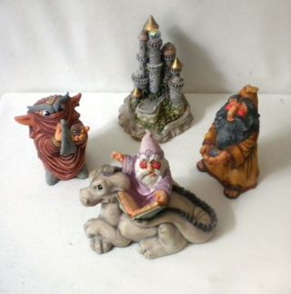 3 World Of Krystonia Fantasy Wizard And Dragon Figurines England 1989