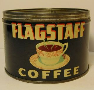 Old Vintage 1950s Flagstaff Graphic Coffee Tin One Pound Perth Amboy Jersey