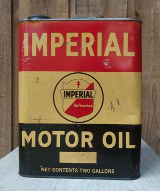 Vintage Imperial Motor Oil 2 Gallon Metal Gas Oil Can