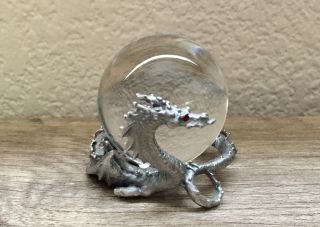 Vintage Perth Pewter James Lane Casey Dragon Crystal Glass Ball Holder Figurine