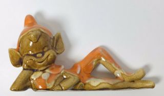 Vintage Ceramic Elf Pixie 6 " Figurine Majolica? Orange Christmas