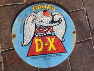 Vintage Porcelain 1942 D - X Gas Sign Featuring Walt Disneys Dumbo