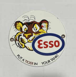 Vintage 1960’s Esso Put A Tiger In Your Tank Porcelain Gas Oil Pump Sign