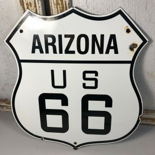 Vintage Porcelain Arizona Us Route 66 Highway Sign Gas Oil Service Station
