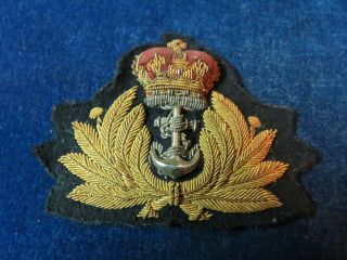 Orig Post Ww2 Rcn - Royal Canadian Navy Officers Padded Bullion Wire Cap Badge
