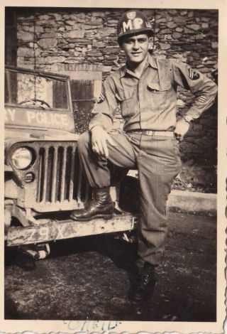Wwii Photo 79th Division Military Police Mp Helmet Jeep Bumper Markings