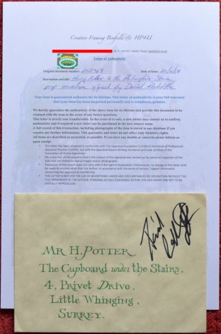 Harry Potter Prop Envelope Signed By Daniel Radcliffe - Ps Ss Stone