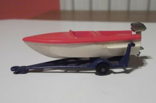 Matchbox - Lesney - 48 - Speed Boat And Trailer - Bpw - Red Over White