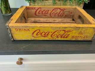 Vintage Coca Cola Wooden Bottle Carrying Crate Case Yellow