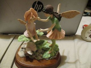 Sweet Pea Fairy " A Festival Of Flower Fairies " 1988 Enesco Wood Base Ceramic