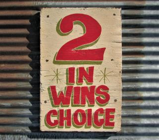Vintage 2 In Wins Painted Carnival Game Sign Hand Painted Midway Arcade Ride Old