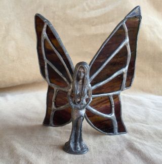 Stained Glass Pewter Fairy Figurine Vintage Fantasy Mystical Butterfly