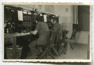 German Wwii Small Size Photo: Wehrmacht Servicemen At Telephone Exchange Office