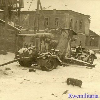 Deadly 88 German 8.  8cm Flak Gun Sitting On Winter Street; Russia