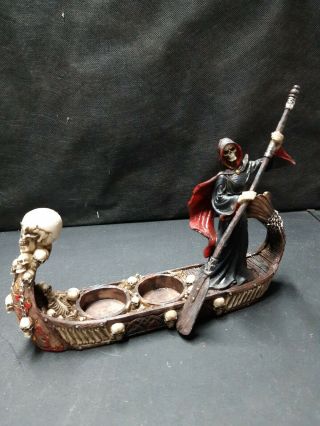 The Ferryman Of Hades The Grim Reaper Boat Of Skulls Tea Light Candle Holder