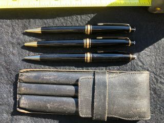 Mont Blanc Ballpoint Pens (3) W Leather Case