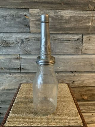 Vintage Glass Oil Bottle With Spout And Cap