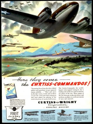 1943 Wwii Curtiss - Wright C - 46 Commando Transport Paratroops Gliders Ww Ii Ww2 Ad