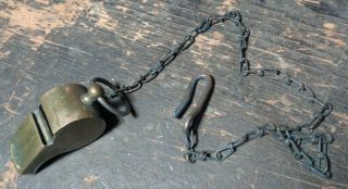 Wwii Vintage Us Army Military Police Uniform Brass Whistle W/ Chain & Hook