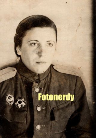 Women In Uniform Wwii Soviet Photo Mortar Crew Excellency Badge Aa Guns? R5