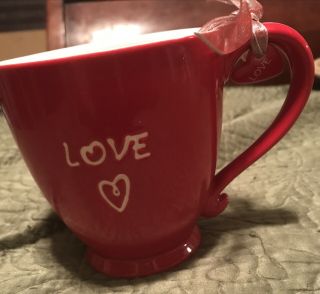 2006 Starbucks Red Love Coffee Mug Cup Valentines Day Heart Charm Ribbon & Bow