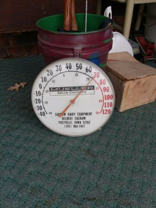 Vintage Mueller Milk Coolers Thermometer Sukow Dairy Postville Ia 12 " Jumbo Dial