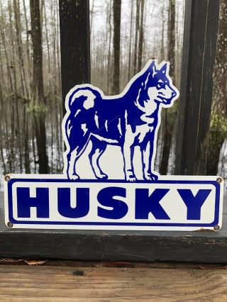 Vintage Husky Gas Oil Metal Sign Porcelain Gasoline Sign Service Station
