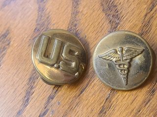 Ww2 Us Army Medical Corps Enlisted Infantry Collar Brass Insignia Pins Disc