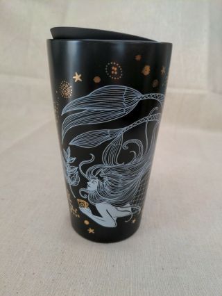 Starbucks 2019 Holiday Siren Mermaid Travel Mug Ceramic Cup 12oz Black Gold