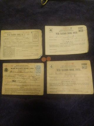 Ww Ii War Ration Books No.  3 & No.  2 With Stamps And 2 Opa Red Points