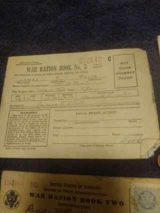WW II War Ration Books No.  3 & No.  2 with Stamps and 2 OPA Red Points 2