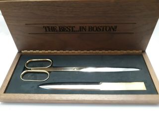Vintage Solingen Germany Desk Set - Scissors,  Letter Opener In Boston Walnut Box