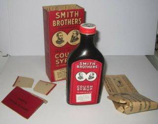 Vintage Advertising Bottle & Box - Smith Brothers Cough Syrup - Poughkeepsie Ny