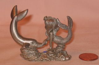 Fine Pewter Mermaid With Dolphin & Crystal Ball; By Spoontiques HM1632 3