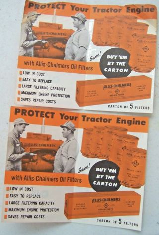 Two Vintage Allis Chalmers Tractor Oil Filter Brochure Farmer Pamphlet