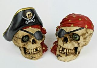 2 Pirate Skeleton Skull & Cross Bones Resin Money Coin Banks - © Agiftcorp China
