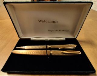 Waterman C/f Vintage Set Fountain Pen & Ballpoint Gold Moire - F 18k (nos)