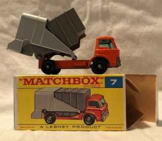 Vintage Matchbox Lesney No 7 Ford Refuse Truck Orange W/box