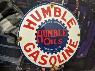 Vintage Old Humble Gasoline Porcelain Gas Pump Station Motor Oil Sign Houston Tx