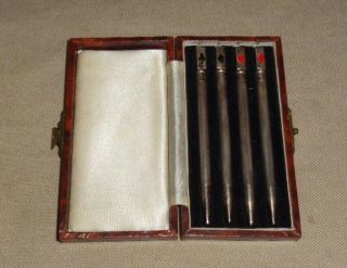 Set Of 4 Vintage Sterling Silver Bridge Pencils In Case