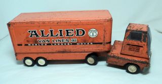 Vintage 1960’s Tonka Truck Allied Van Lines Pressed Steel Toy Orange Flat Cab