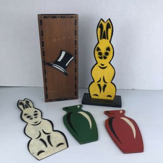 Vintage Abbott Wooden Hippity Hop Rabbits And Vases Partial Tricks Incomplete