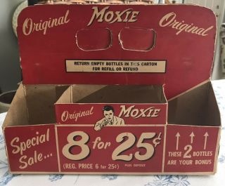 Vtg Drink Moxie Maine Soda Pop 8 Pack Cardboard Drink Carrier 1950