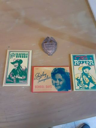 Vintage Shirley Temple Police Badge And 3 Celluloid Adv.  Mirrors