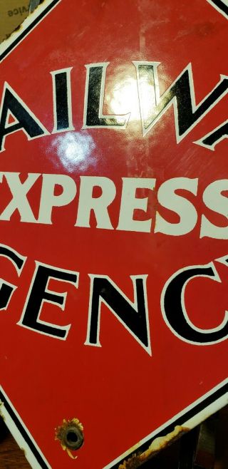 RAILWAY EXPRESS AGENCY porcelain sign vintage horse Wagon railroad train 3