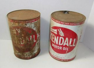 Vintage Kendall Motor Oil 5 Quart 2 Empty Cans Farm Truck Oil Metal Can