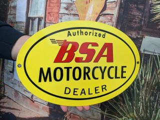 Old Vintage Oval Bsa Motorcycle Dealer Metal Porcelain Enamel Gas & Oil Sign