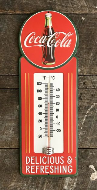 Coca - Cola,  “delicious & Refreshing” Vintage - Style Metal Thermometer,  15.  5” X5.  5”