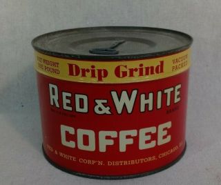 Vintage 1950s Drip Grind Red & White Brand Coffee Tin